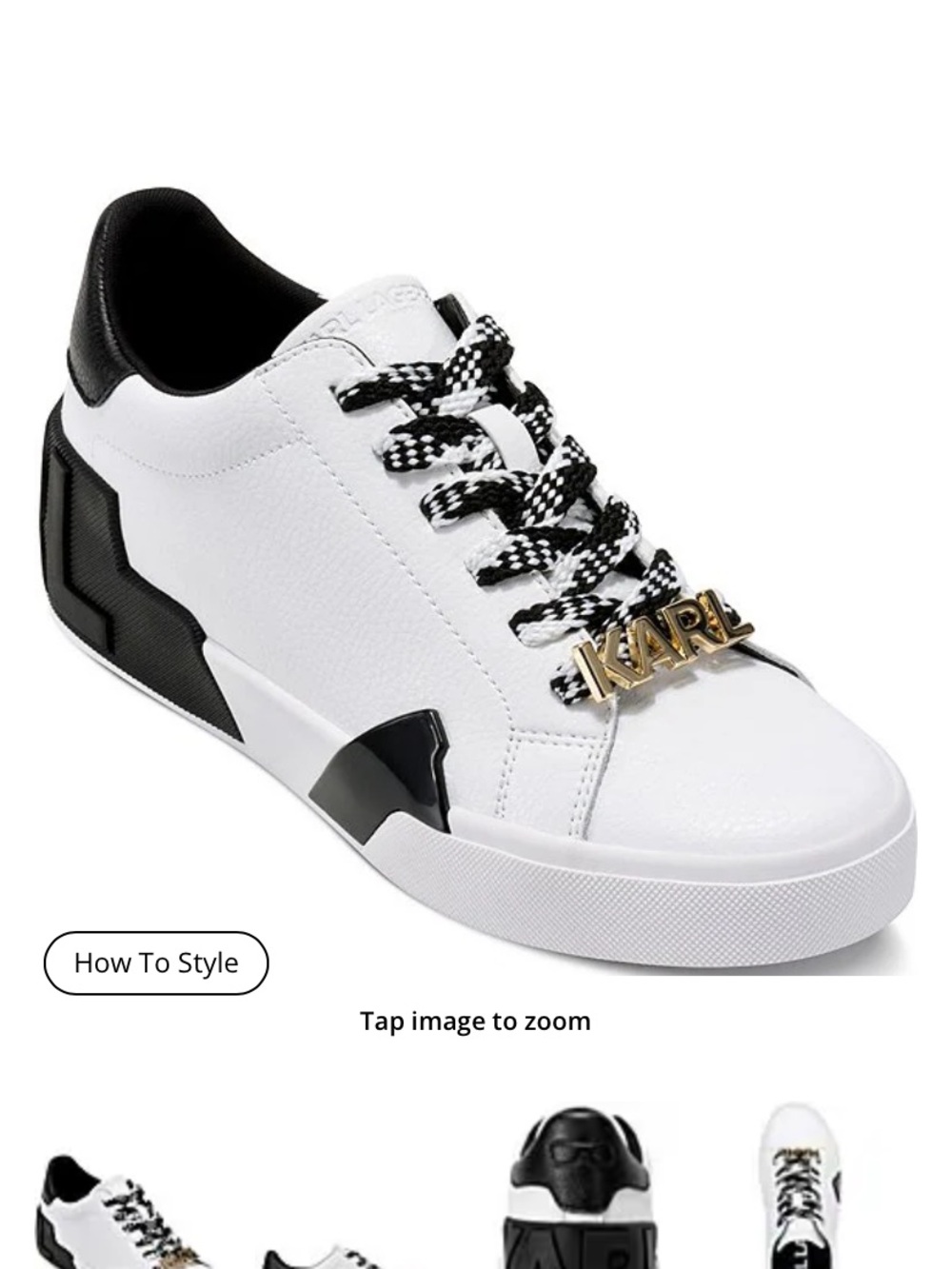 Karl Lagerfeld White and Black Low-Top Sneaker with Gold KARL Charm